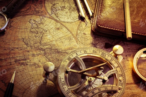 Preview: Old compass over ancient map