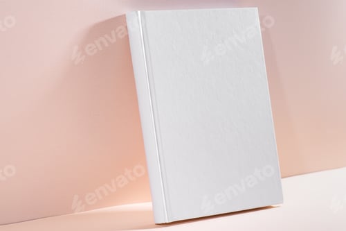 Preview: White book mockup on a beige table