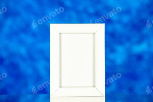 Preview: front view white picture frame on blue background present portrait color picture gift family photo