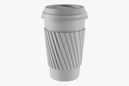 Preview: Paper Coffee Cup with Lid and Ribbed Sleeve