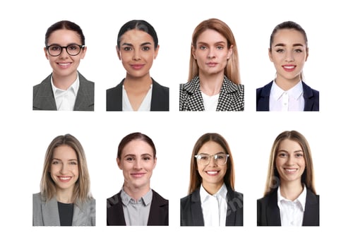 Preview: Photos of different women for passport or other identification document on white background, set