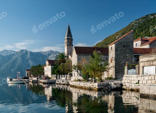 Preview: perast traditional balkan village mountain landscape near kotor in montenegro