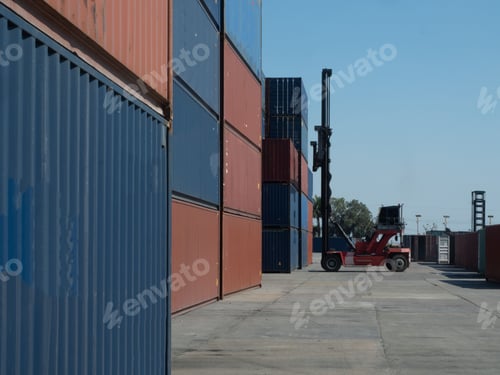 Preview: container economy forklift crane shipping industry logistic transportation freight trade delivery po