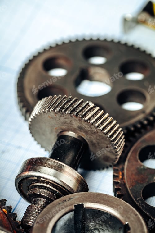 Preview: Close up of old rusty car parts on dark background