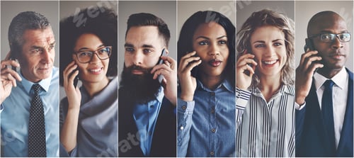 Preview: Diverse group of businesspeople having conversations on cellphones