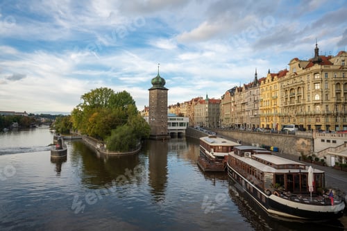 Preview: Vltava River view with Sitkov Water Tower - Prague, Czech Republic