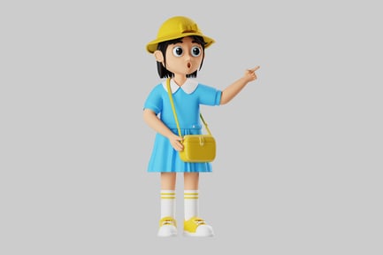 Preview: Cartoon schoolgirl with pointing gesture