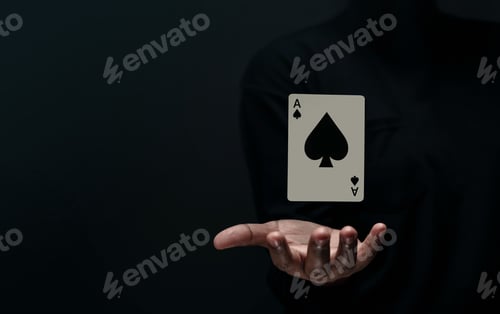 Preview: Ace Spade Playing Card. Player or Magician Levitating Poker Card on Hand. Front View