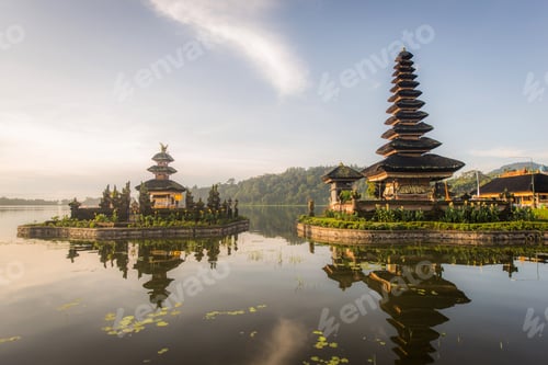 Preview: Pura Ulun Danu Beratan temple at sunrise in Bali, Indonesia