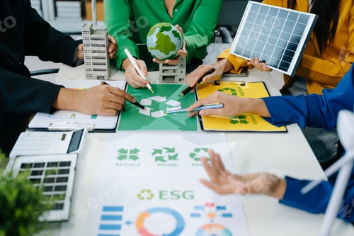 Preview: Green business company and Solar Energy Environment city Concept. business team people planning