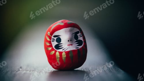 Preview: Closeup of a red daruma doll against blurred background