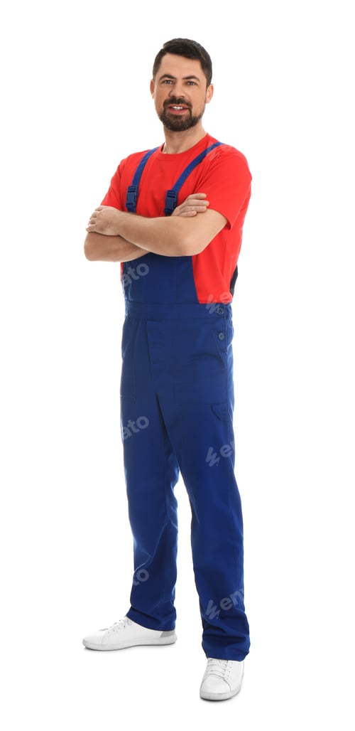 Preview: Full length portrait of professional auto mechanic on white background