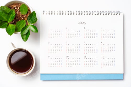 Preview: Calendar for 2023 on white background close-up, planning concept.