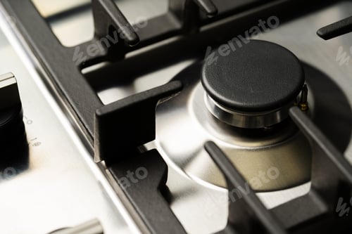Preview: New modern shining metal gas cooker close up