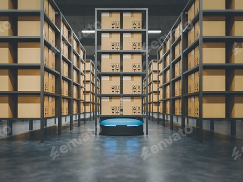 Preview: Automated warehouse AGV robots with delivering.