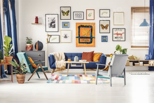 Preview: Simple posters gallery hanging on the wall in bright living room