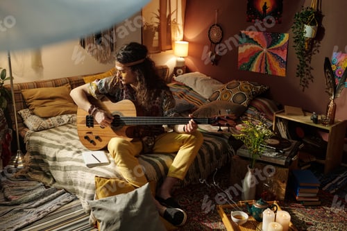 Preview: Playing Acoustic Guitar in a Cozy Bohemian Room