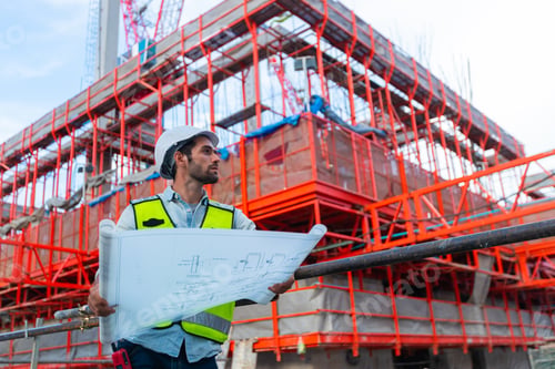 Preview: Portrait of an engineer designing a concrete floor and column structure for a shopping center.