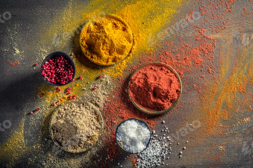 Preview: Vivid herbs and spices on old board