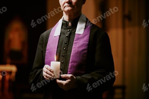 Preview: Elderly Pastor With Candle In Hands