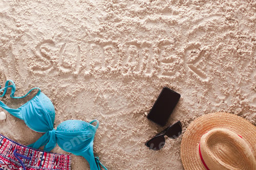 Preview: Summer Written In A Sandy Tropical Beach