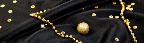 Preview: Banner with Luxury black background with gold shiny balls.