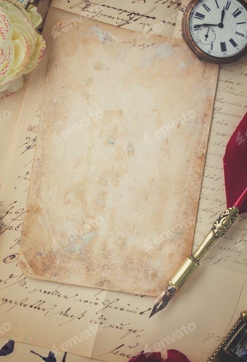 Preview: feather pen and letters