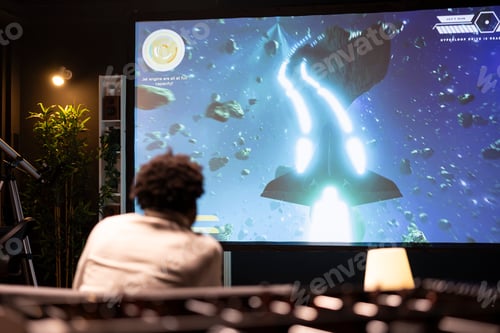 Preview: Player enjoying high quality ray tracing graphics in console videogame