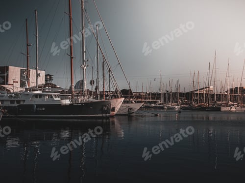 Preview: Port with moored small boats during the daytime