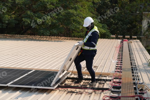 Preview: Renewable Energy Eco Technology Electric Power Industry Solar Panels on rooftop.