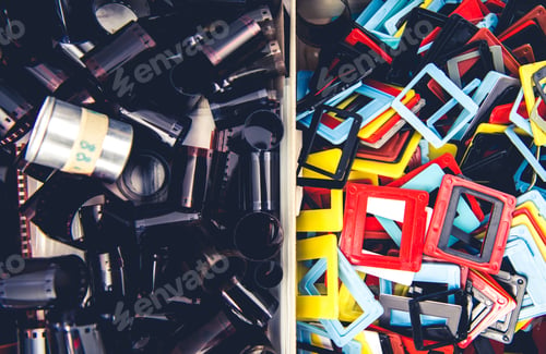 Preview: Bins With Plastic Slide Frames And Negative Film Rolls.