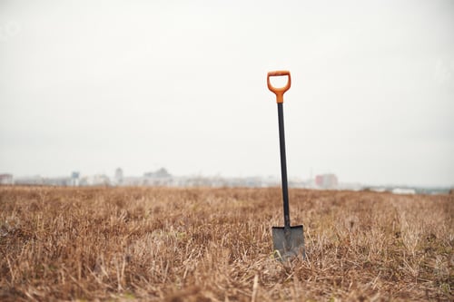 Preview: Shovel is on the autumn field, conception of sapper job