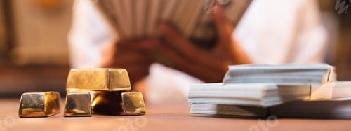 Preview: shiny gold bar arrangement in a row. Business Gold future and financial concept, world economics