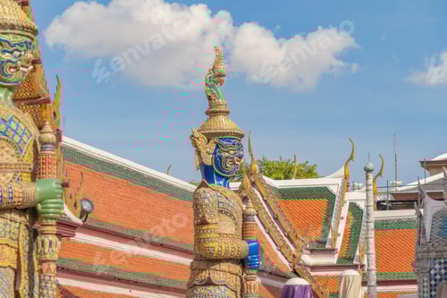 Preview: Golden pagoda at Temple of the Emerald Buddha in Bangkok, Thailand. Wat Phra Kaew and Grand palace