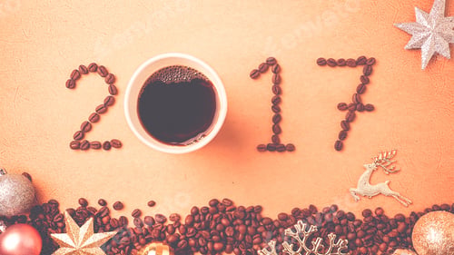Preview: 2017 Coffee Beans And Christmas Decorations In Vintage Style For New Year Concept