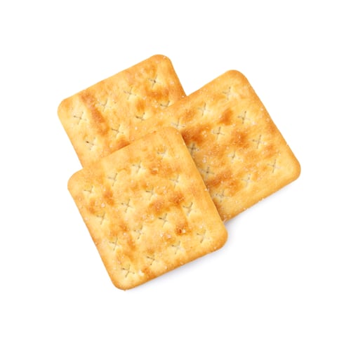 Preview: Tasty salty crackers isolated on white, top view