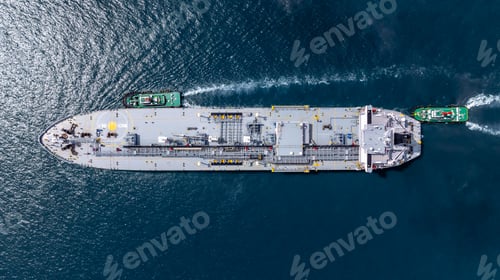 Preview: Aerial view LPG gas tanker ship on deep blue sea, Global business freight shipping import export