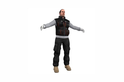 Aperçu: Figurine aux bras tendus en gilet multicolore et pantalon cargo