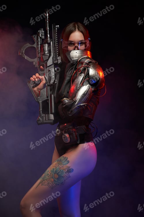 Preview: Attractive woman poses in dark background hiding her face