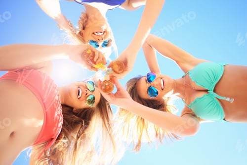 Preview: Group of friends drinking beer on the beach