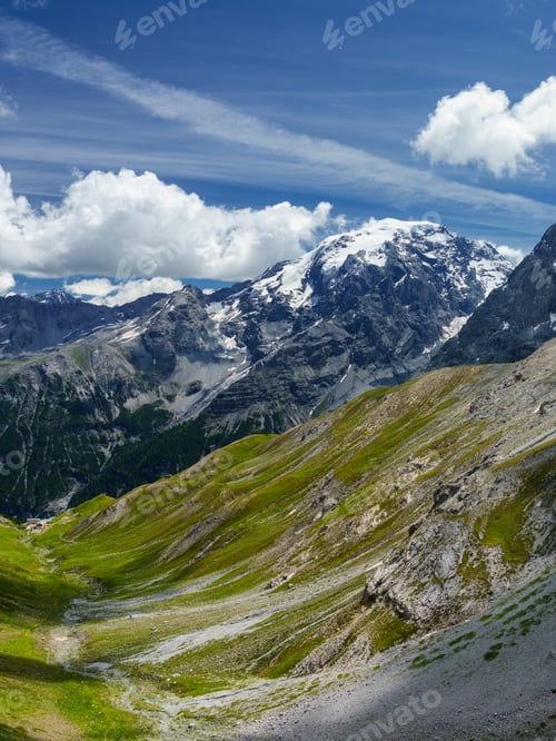 Preview: Mountain landscape along the road to Stelvio pass at summer