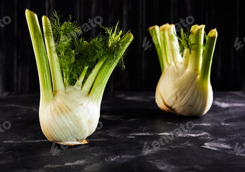 Preview: Fresh organic fennel bulbs on black background