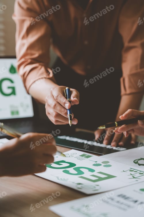 Preview: Business people discussing environmental, social, and governance strategy