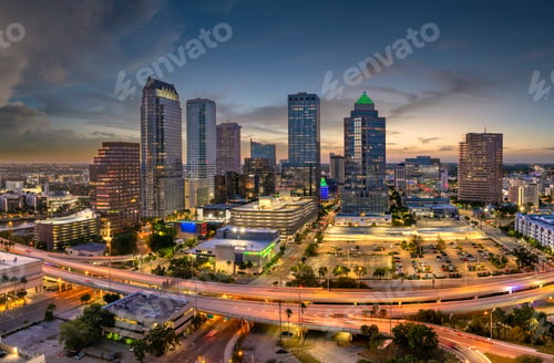 Preview: Urban highway road traffic in Tampa, Florida. American travel destination.