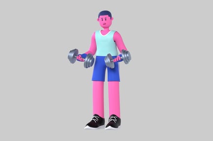 Preview: Cartoon exercising man with dumbbells
