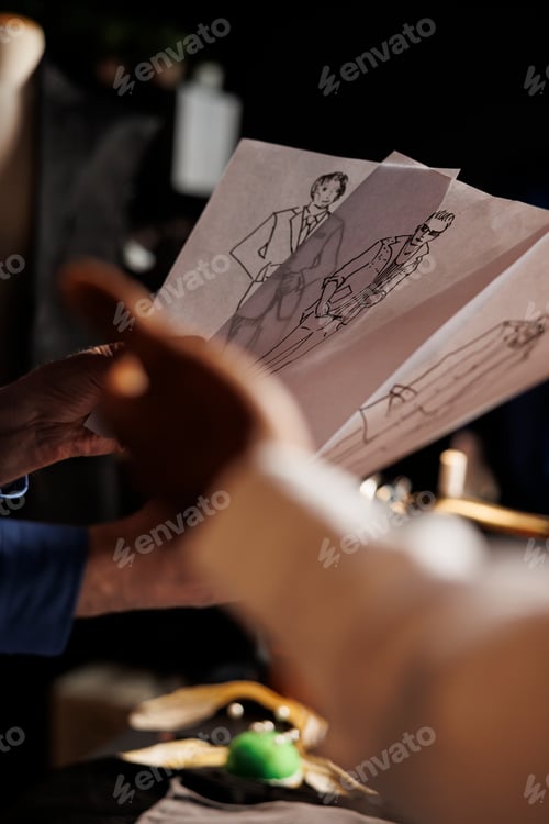 Preview: Close up of technical sartorial sketches