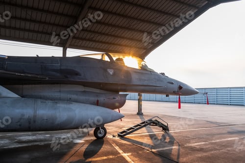 Preview: Close up under aircraft military parking is port check and Maintenace after fly by park against sun