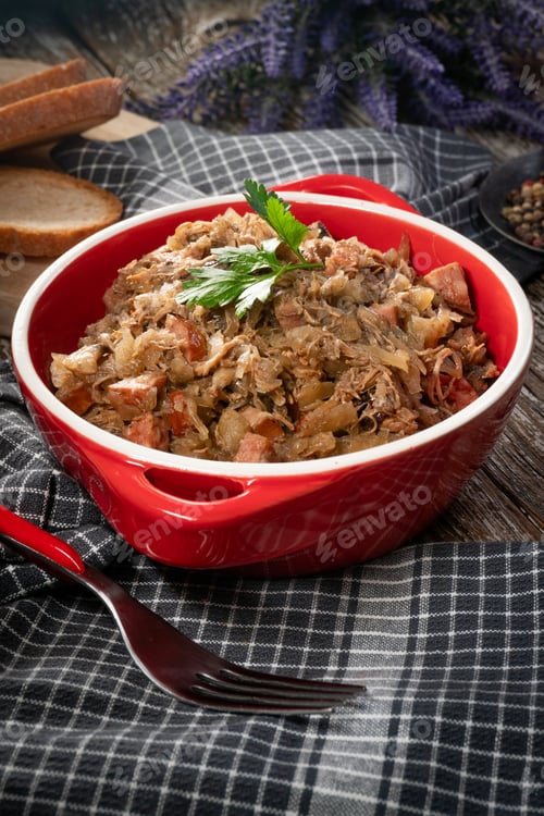 Preview: Bigos - sauerkraut stewed with meat, dried mushrooms and sausage.