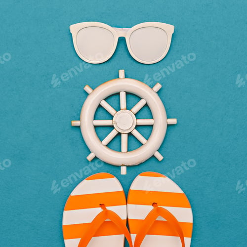 Preview: Marine style. Flip-flops and sunglasses. Minimal art