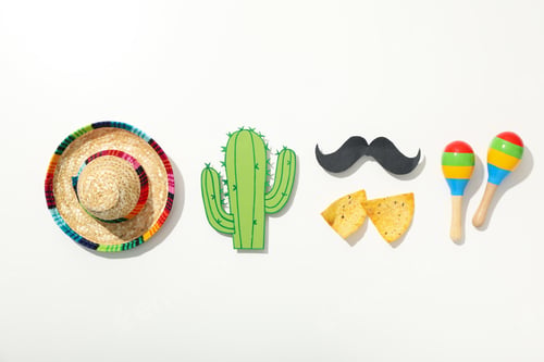 Preview: Sombrero with a decorative mustache on a light background